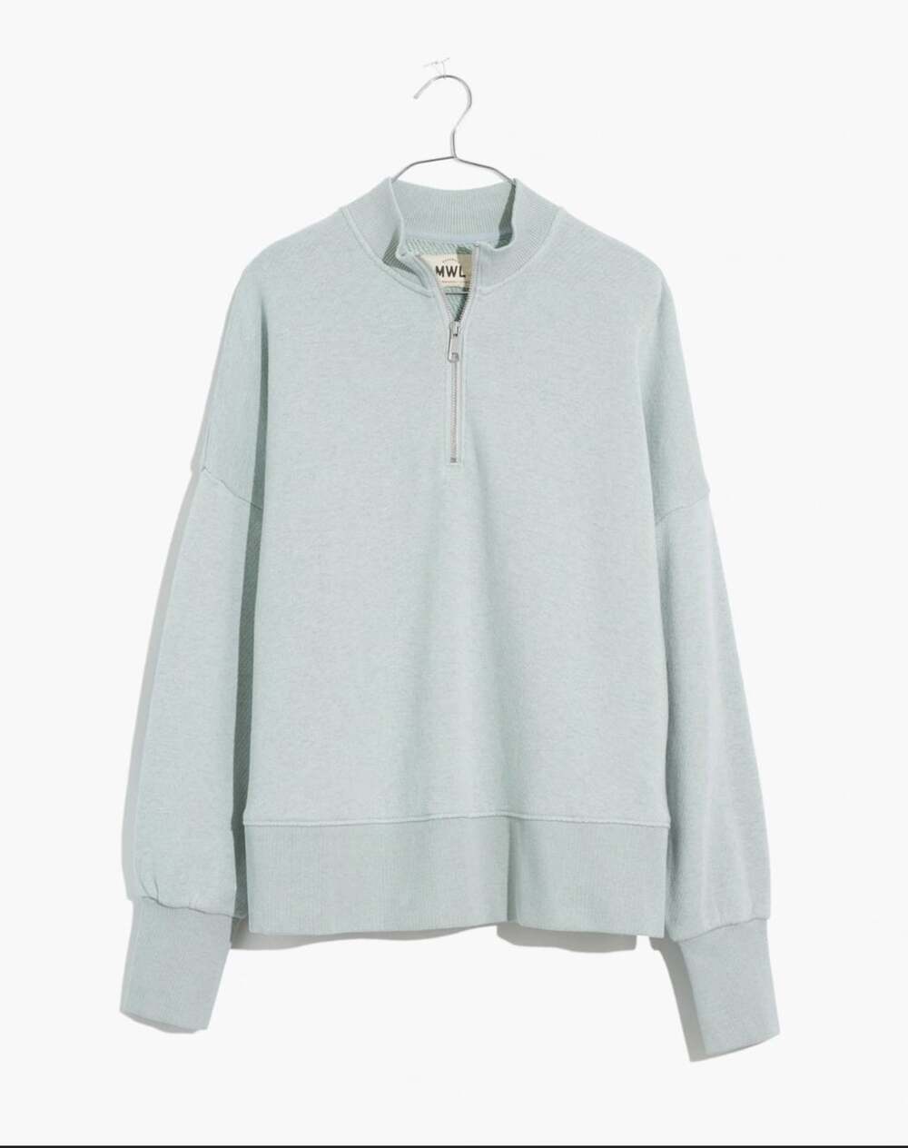 Madewell MWL Women L Airyterry Half Zip Sweatshirt Mint Green Stretch Cozy Top